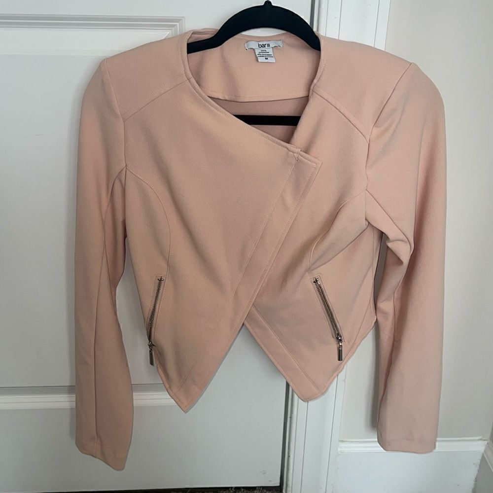 Bar lll Moto style cropped jacket. Asymmetrical. Size medium. Pink